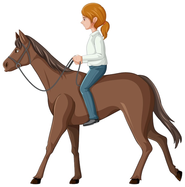 Vecteur gratuit a, femme, équitation, cheval, dessin animé