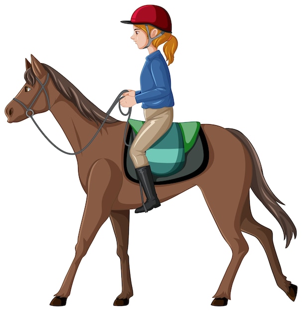 Vecteur gratuit a, femme, équitation, cheval, dessin animé