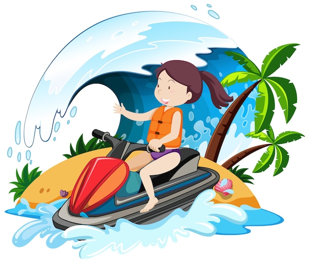 Vecteur gratuit une femme équitation personnage de dessin animé de jet ski isolé sur fond blanc