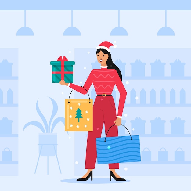 Femme Faisant Des Achats De Noël