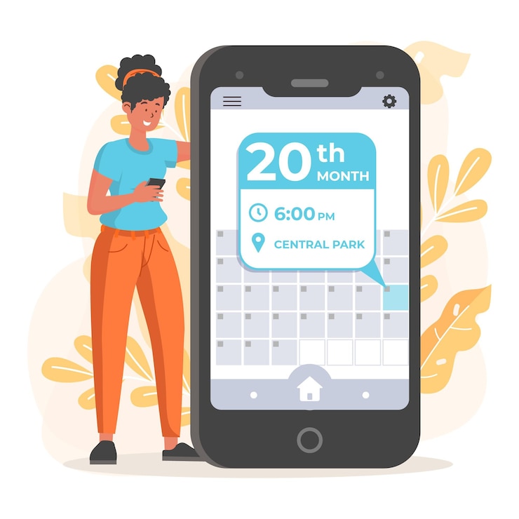 Vecteur gratuit femme faisant un rendez-vous sur son application