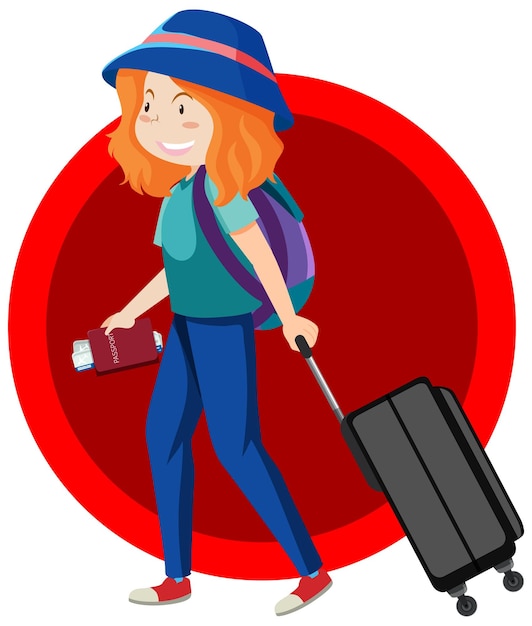 Femme Heureuse Avec Bagages Et Passeport