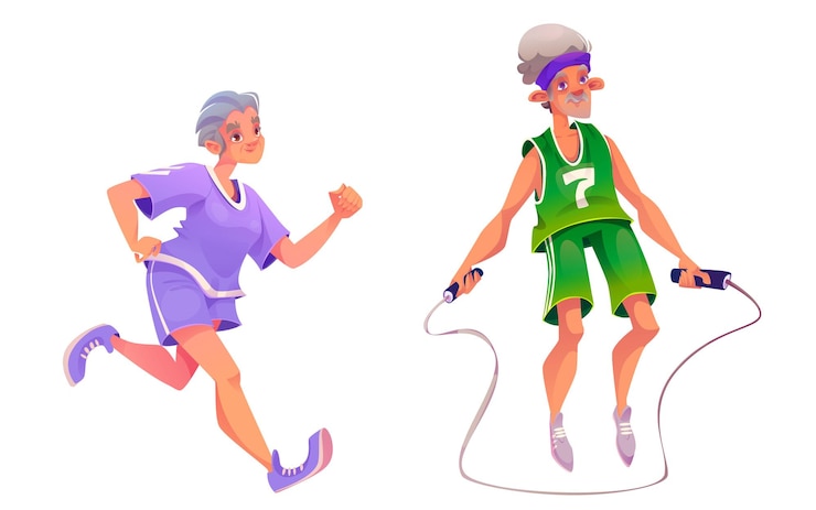 Vecteur gratuit une femme et un homme âgés actifs faisant de l'entraînement cardio