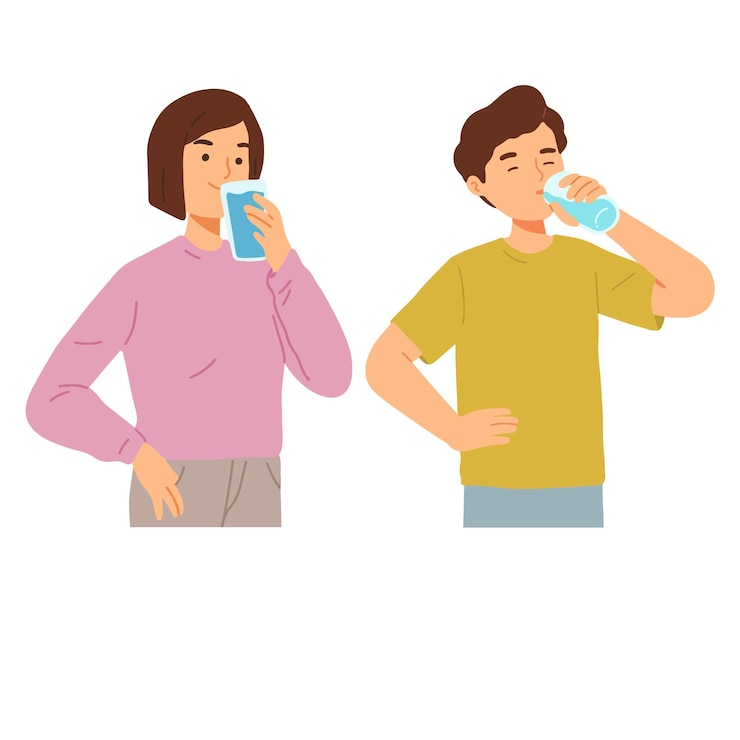 Vecteur gratuit femme homme boire de l'eau santé régime soif chaud hydratation été sport illustration vecteur clipart