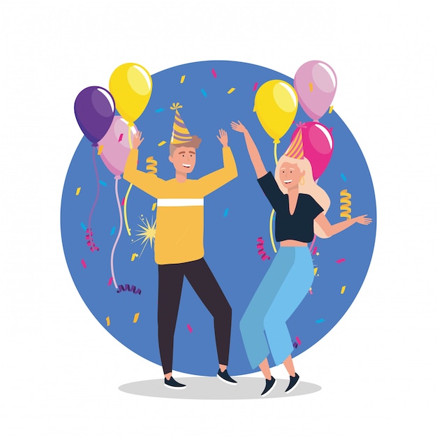 Femme, homme, confetti, chapeau
