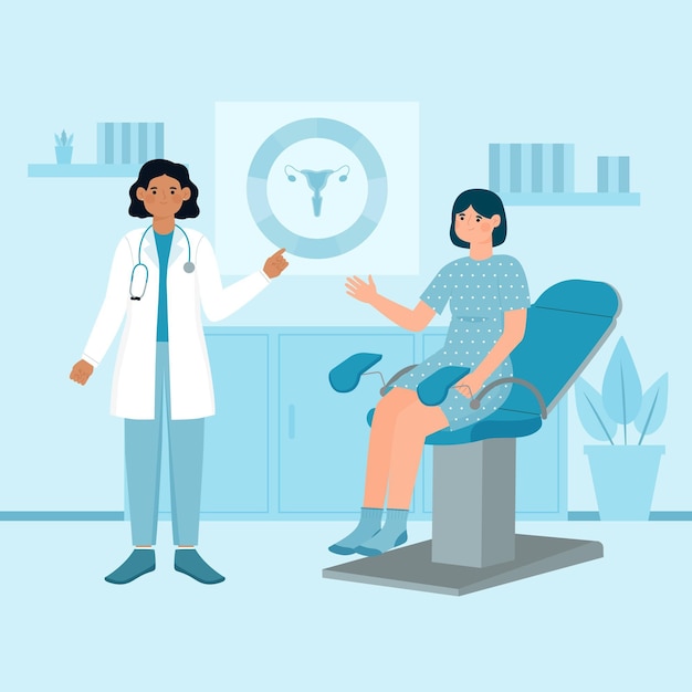 Femme illustrée ayant une consultation de gynécologie