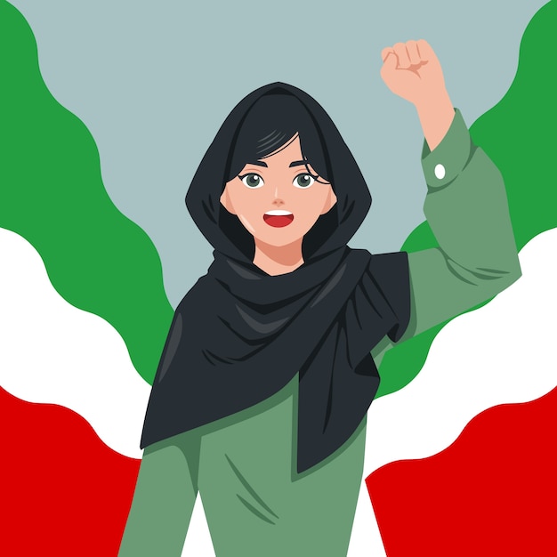 Vecteur gratuit femme iranienne dessinée à la main protestant