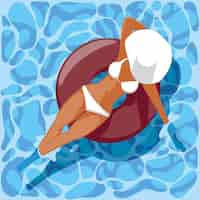 Vecteur gratuit femme avec maillot de bain en scène de flotteur