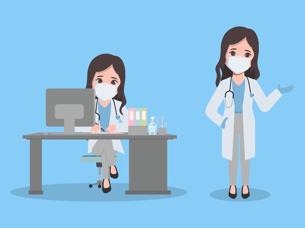 Femme médecin en laboratoire présentant une pose d'animation de personnage