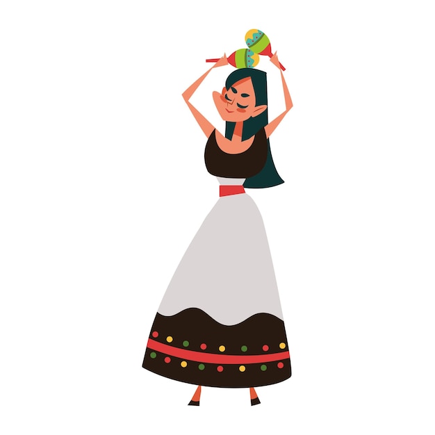 Femme Mexicaine Avec Icône De Maracas Isolée