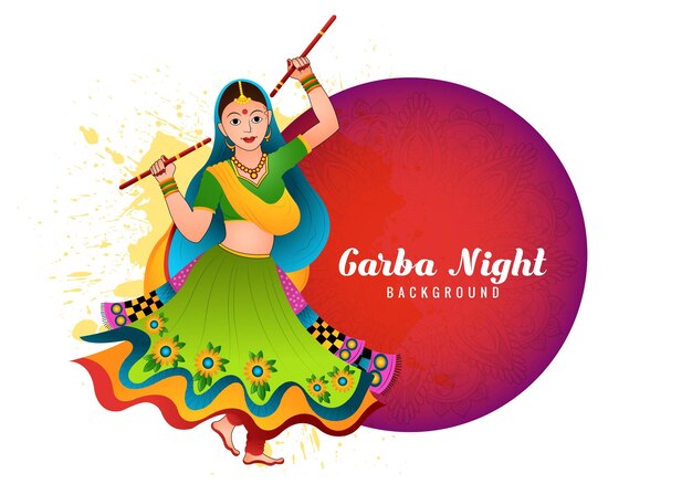 Femme de nuit garba jouant fond de célébration garba et dandiya