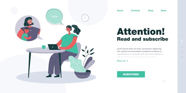Femme parlant à un ami ou à un collègue via un service en ligne sur un ordinateur portable. Fille ayant un appel vidéo avec un personnage féminin avec illustration vectorielle plane enfant. Communication, concept technologique pour bannière