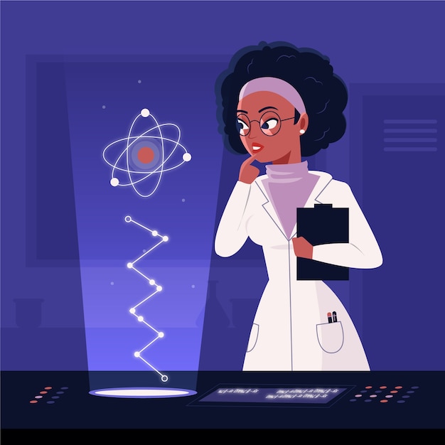 Vecteur gratuit femme scientifique avec atome