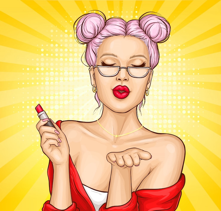 Vecteur gratuit femme sexy qui envoie l&#39;air kiss avec les yeux fermés.