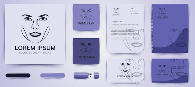 Vecteur gratuit femme visage luxe beauté logo et modèle de marque de carte de visite designs inspiration, illustration vectorielle