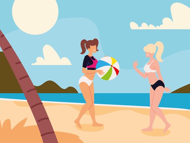 femmes avec ballon de plage saison des vacances