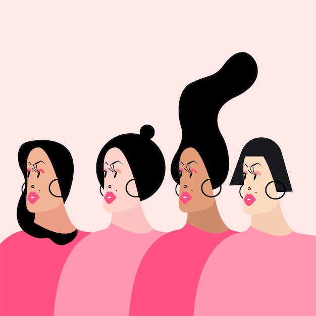 Femmes Avec Différentes Coiffures Vector Illustration