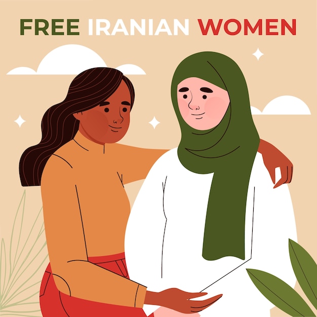 Vecteur gratuit femmes iraniennes dessinées à la main se soutenant