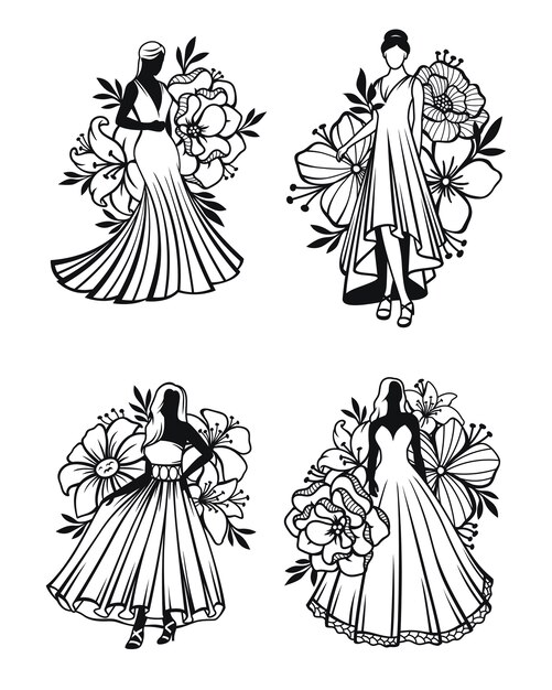 Ensemble De Croquis Et Silhouette Feminine Vecteur Gratuite