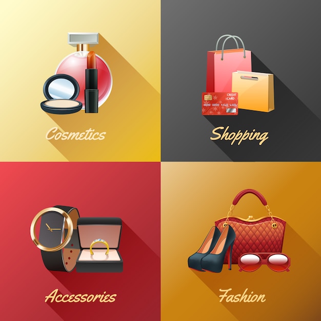 Vecteur gratuit femmes shopping ensemble de concept de design