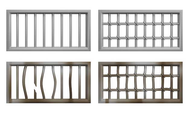 Vecteur gratuit fenêtre de la prison avec barres métalliques et grille