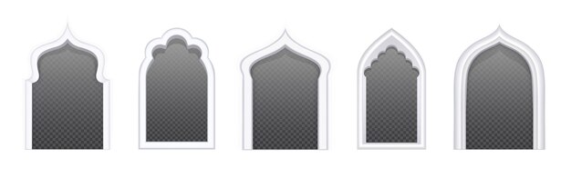 Fenêtres islamiques ou arabes du château ou du palais de la mosquée Ramadan Eid encadre des éléments de conception d'arches intérieures ou extérieures Portails arqués avec des bordures d'architecture ornementale Ensemble de vecteurs 3d réalistes