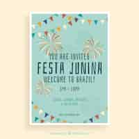 Vecteur gratuit festa junina affiche invitation avec feux d'artifice colorés