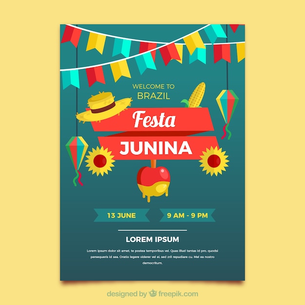 Vecteur gratuit festa junina flyer dans le style plat