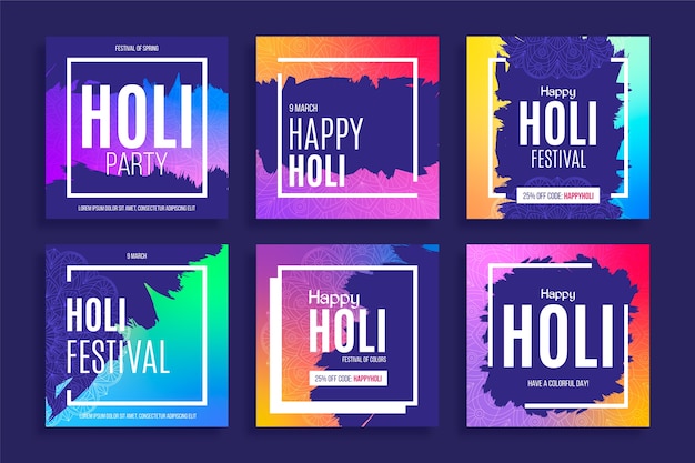 Festival Holi Des Médias Sociaux Avec Des Cadres Colorés