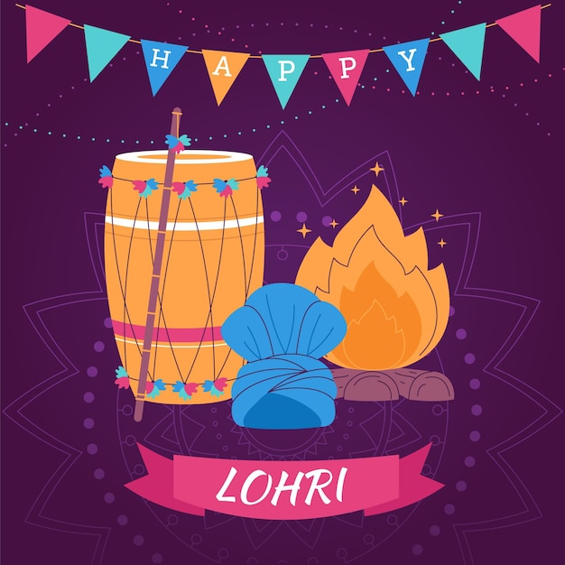 Vecteur gratuit festival de lohri dessiné à la main