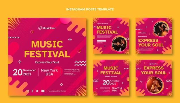 Vecteur gratuit festival de musique en demi-teinte dégradé ig post