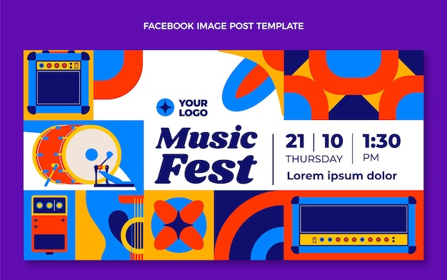Vecteur gratuit festival de musique en mosaïque design plat