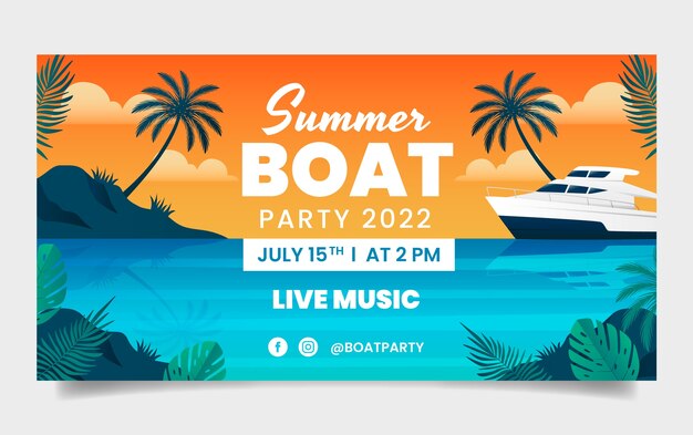 Fête en bateau dégradé avec palmiers facebook post