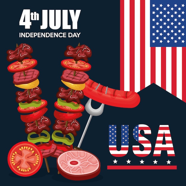 Vecteur gratuit fête du barbecue de la fête de l'indépendance des états-unis