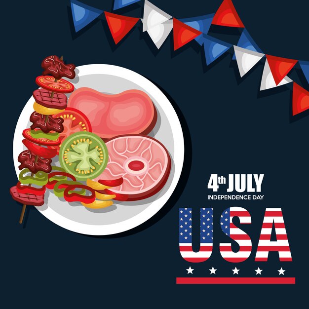 Vecteur gratuit fête du barbecue de la fête de l'indépendance des états-unis