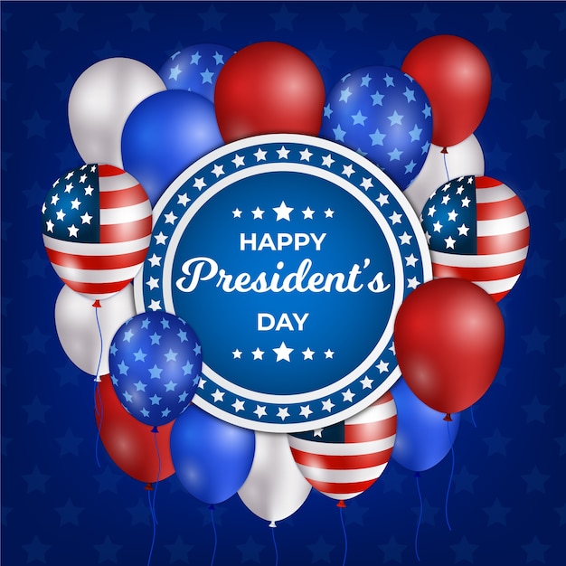 Vecteur gratuit fête du président avec des ballons réalistes et un drapeau