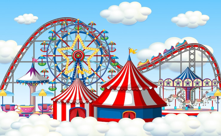 Vecteur gratuit une fête foraine en plein air dans les nuages