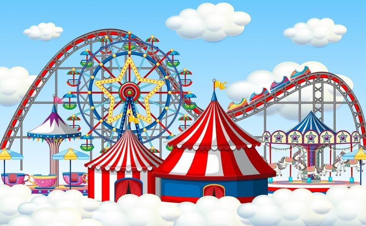 Vecteur gratuit une fête foraine en plein air dans les nuages