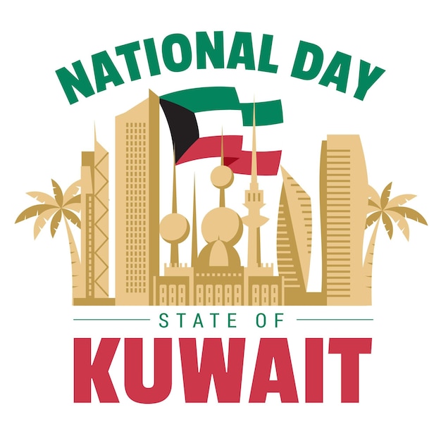 Vecteur gratuit fête nationale du design plat de la ville du koweït doré