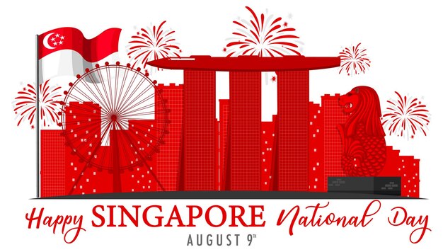 Fête nationale de Singapour avec Marina Bay Sands Singapour et feux d'artifice