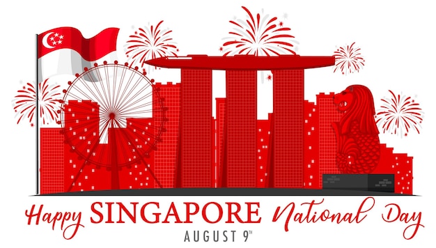 Fête nationale de Singapour avec Marina Bay Sands Singapour et feux d'artifice