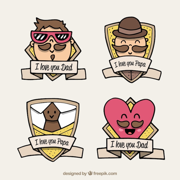 Vecteur gratuit fête des pères badges collection en style dessiné à la main