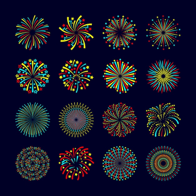 Fête Et Vacances événement Feu D'artifice Icône Plate Définie Illustration Vectorielle