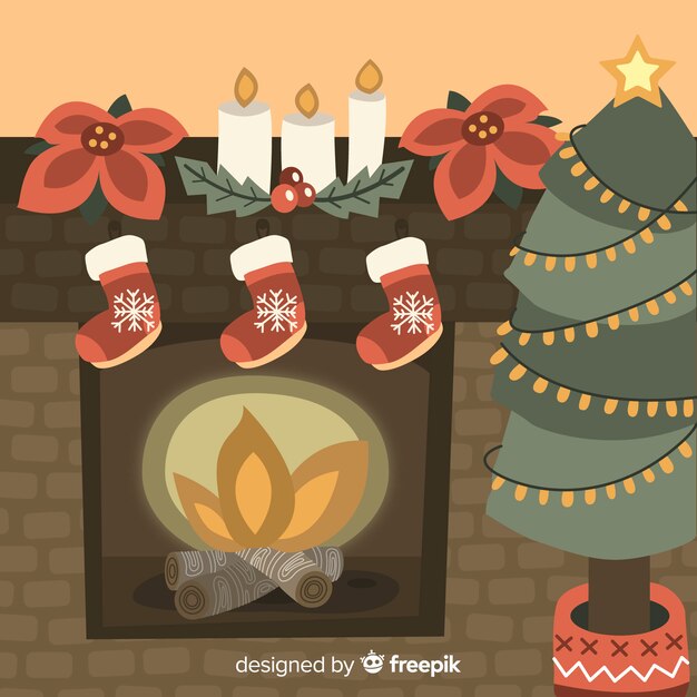 Feu de cheminée feu de Noël dessiné main