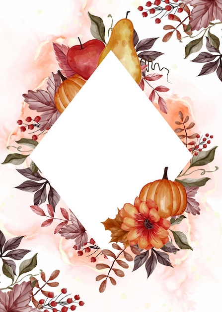Vecteur gratuit feuille d'automne, citrouille, poire et pomme pour le cadre floral de fond