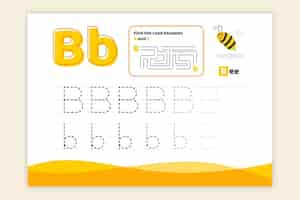 Vecteur gratuit feuille de calcul lettre b avec abeille