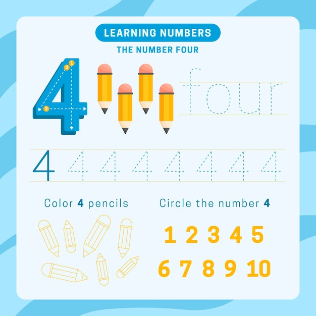 Vecteur gratuit feuille de calcul numéro 4 avec des crayons