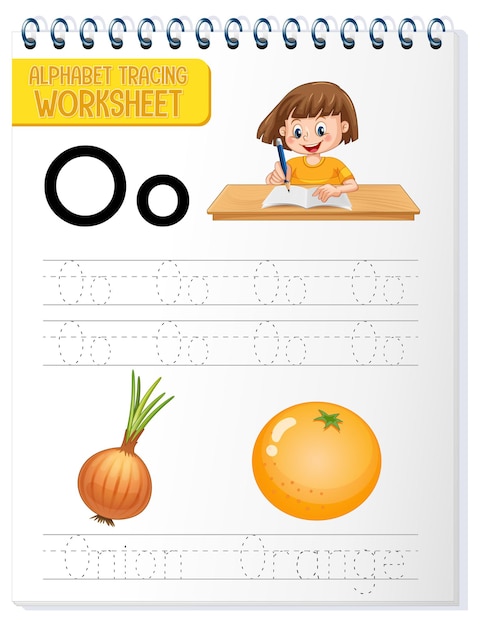 Vecteur gratuit feuille de calcul de traçage alphabet avec la lettre o et o