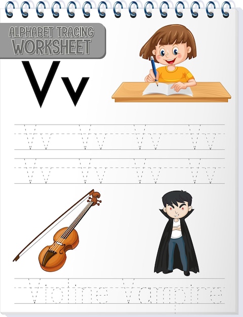 Feuille De Calcul De Traçage De L'alphabet Avec La Lettre V Et V
