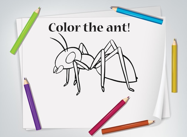 Feuille de travail de coloriage de fourmi d'enfants